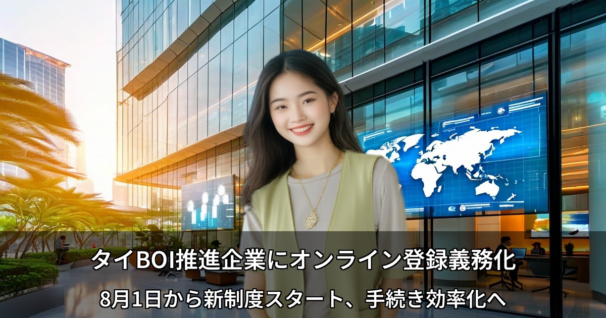 タイBOI推進企業にオンライン登録義務化 ～8月1日から新制度スタート、手続き効率化へ～