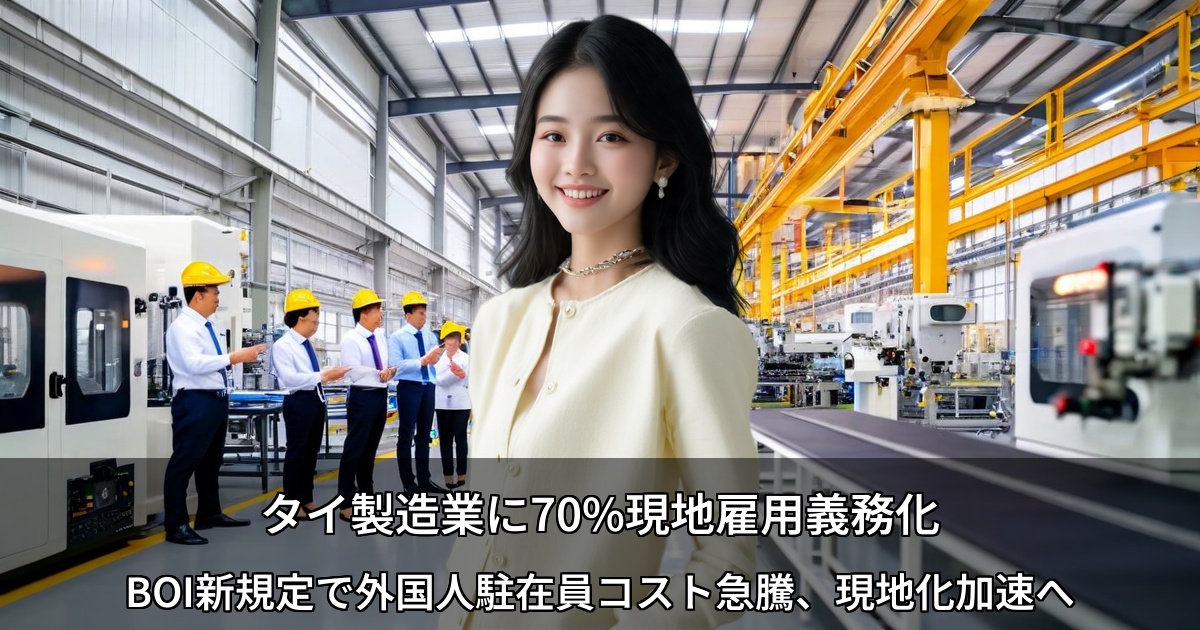 タイ製造業に70%現地雇用義務化 ～BOI新規定で外国人駐在員コスト急騰、現地化加速へ～