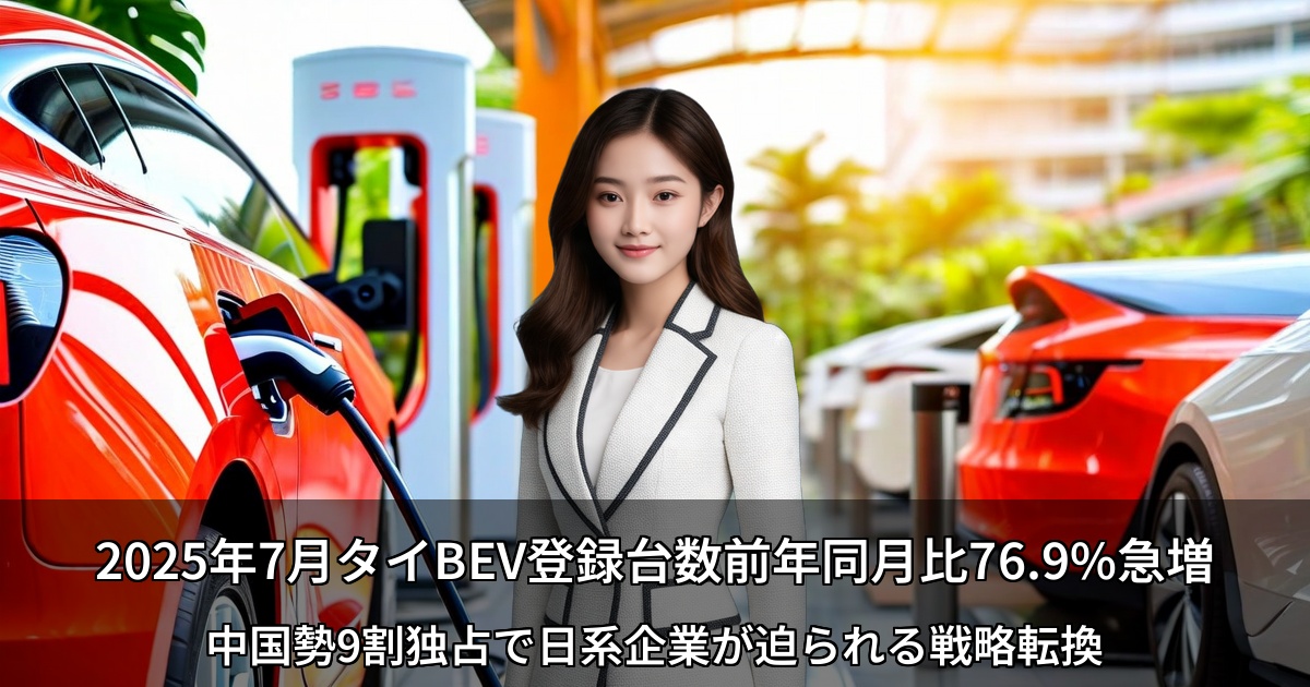 2025年7月タイBEV登録台数前年同月比76.9%急増 ～中国勢9割独占で日系企業が迫られる戦略転換～