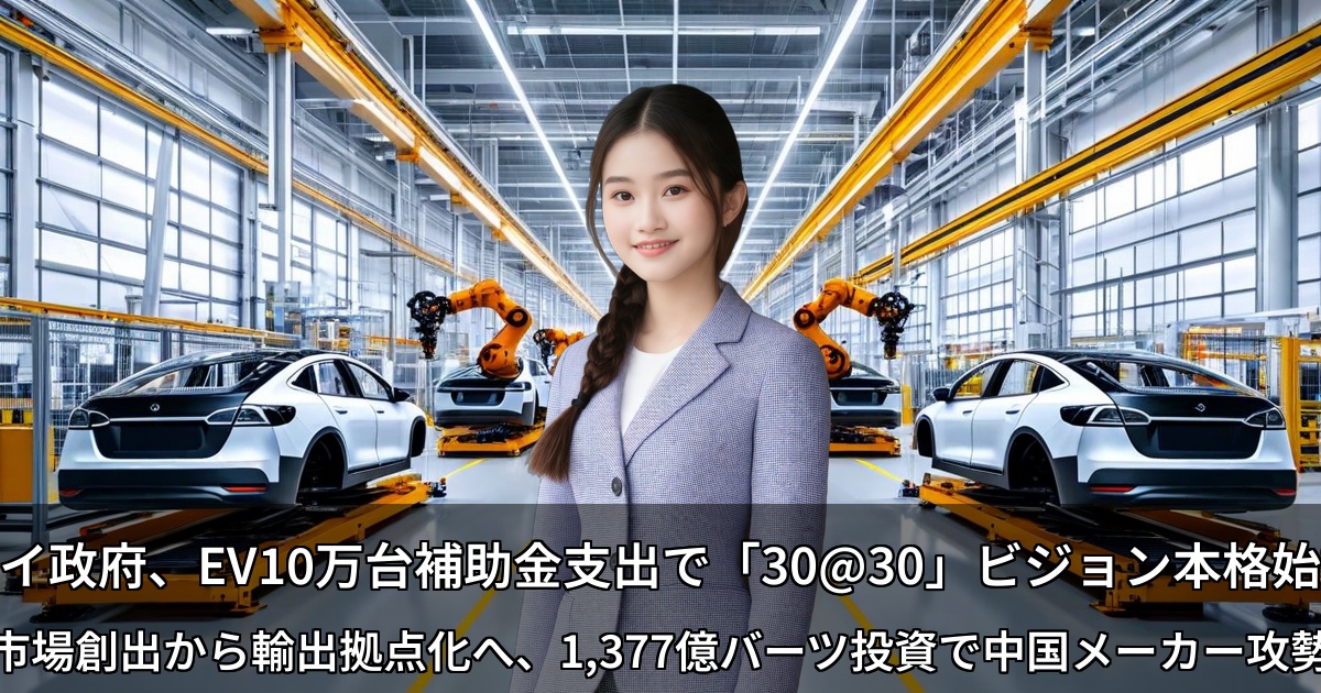 タイ政府、EV10万台補助金支出で「30@30」ビジョン本格始動