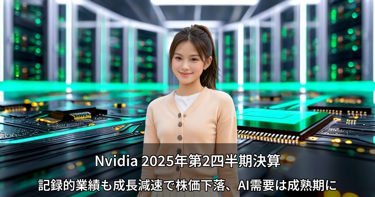 Nvidia 2025年第2四半期決算 記録的業績も成長減速で株価下落、AI需要は成熟期に