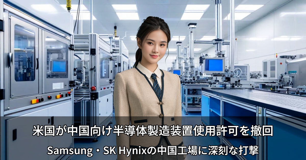 米国が中国向け半導体製造装置使用許可を撤回 ～Samsung・SK Hynixの中国工場に深刻な打撃～