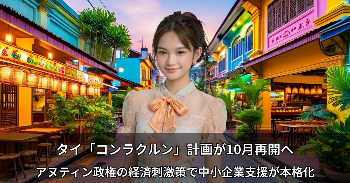 タイ「コンラクルン」計画が10月再開へ ～アヌティン政権の経済刺激策で中小企業支援が本格化～