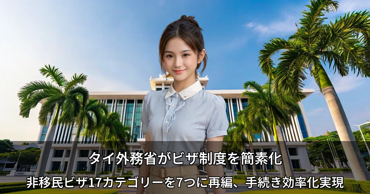 タイ外務省がビザ制度を簡素化 ～非移民ビザ17カテゴリーを7つに再編、手続き効率化実現～