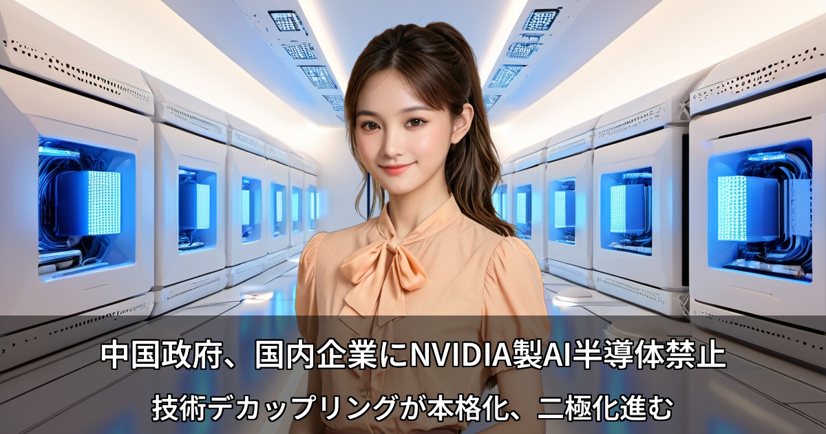 中国政府がNVIDIA製AIチップの購入停止を指示 ～国内テック企業の技術的自立戦略が加速