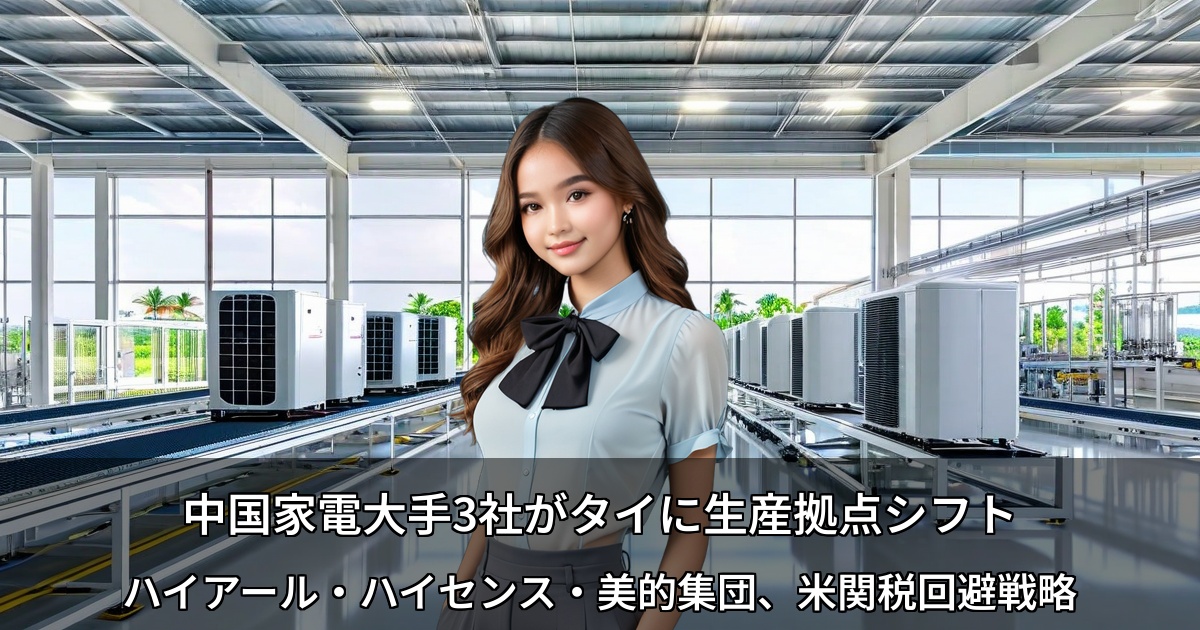 中国家電大手3社がタイに生産拠点シフト～ハイアール・ハイセンス・美的集団、米関税回避戦略