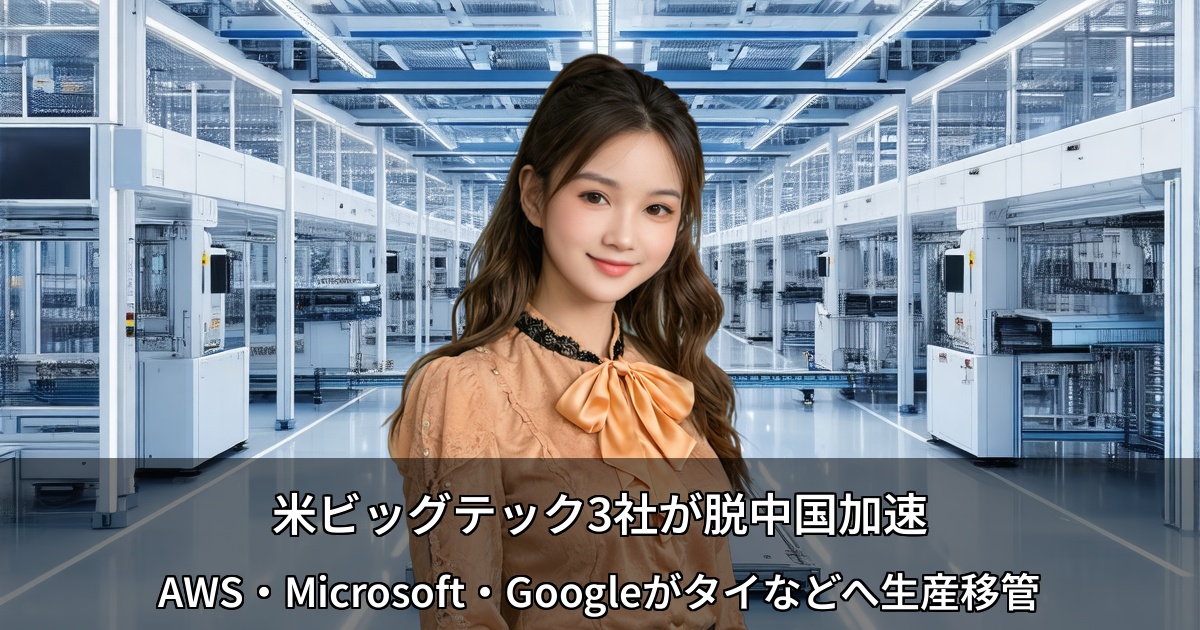 米ビッグテック3社が脱中国加速 ～AWS・Microsoft・Googleがタイなどへ生産移管～