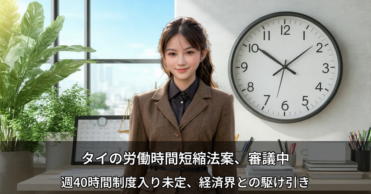タイの労働時間短縮法案、審議中～週40時間制度入り未定、経済界との駆け引き～