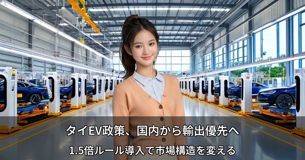 タイEV政策、国内から輸出優先へ ～1.5倍ルール導入で市場構造を変える～