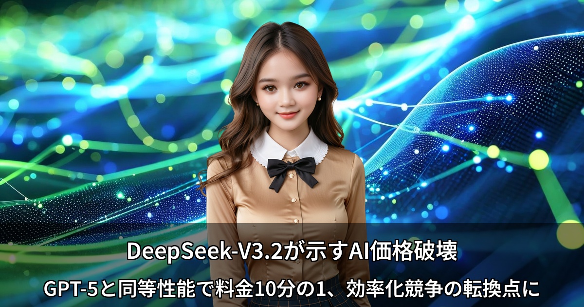 DeepSeek-V3.2が示すAI価格破壊 ～GPT-5と同等性能で料金10分の1、効率化競争の転換点に～