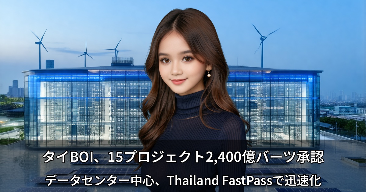 タイBOI、15プロジェクト2,400億バーツ承認 ～データセンター中心、Thailand FastPassで迅速化